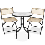 Best Choice Products 3-Piece Patio Bistro Dining Set With Glass Tabletop And Folding Chairs - Gray