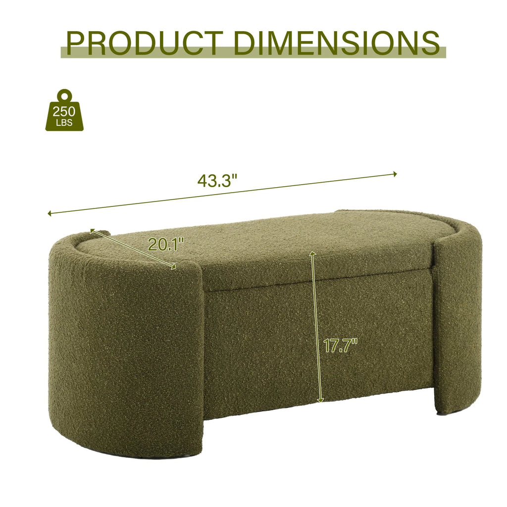 KINFFICT Velvet Upholstered Storage Ottoman Bench, 43.3 inch, Green