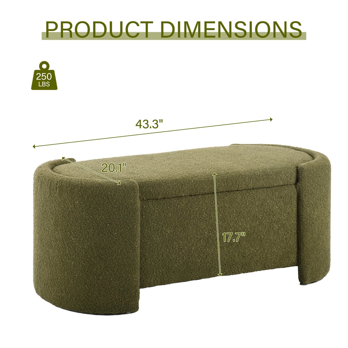 KINFFICT Velvet Upholstered Storage Ottoman Bench, 43.3 inch, Green