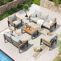 Aoxun Aluminum 7-Seat Patio Sectional With 5 in Cushions, Coffee Table And Waterproof Cover