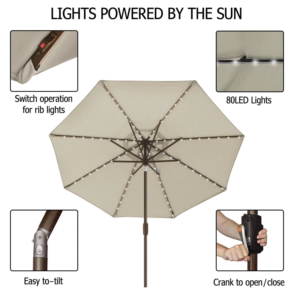 EliteShade 9ft Market Patio Umbrella With 80 LED Lights, Ruby