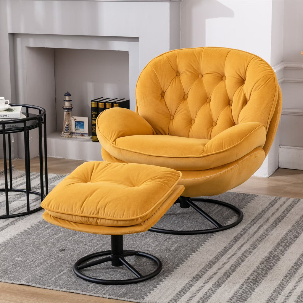 Velvet Swivel Accent Chair With Ottoman Set, Pink, 31.73 x 33.5 x 33.78 Inches