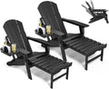 NAVINE Adjustable Folding Adirondack Chair Set Of 2 With Retractable Ottoman, Cup Holder And HDPE