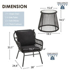 3-Piece Outdoor Rattan Bistro Set With Glass-Top Table, Wide-Arm Chairs And Seat Cushions