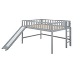 Gray Full Size Low Loft Bed With Ladder And Slide