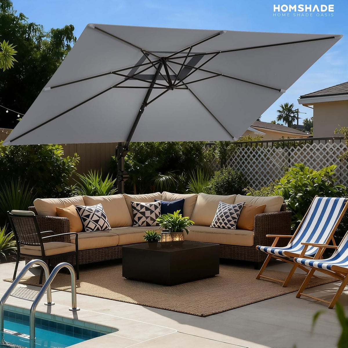 HOMSHADE Cantilever Patio Umbrella, 9x12FT, Grey, Aluminum, 360 Degree Rotation, 6 Tilts