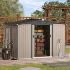 U-MAX 8 x 6 ft. Wood Grain Outdoor Metal Storage Shed With Lockable Door
