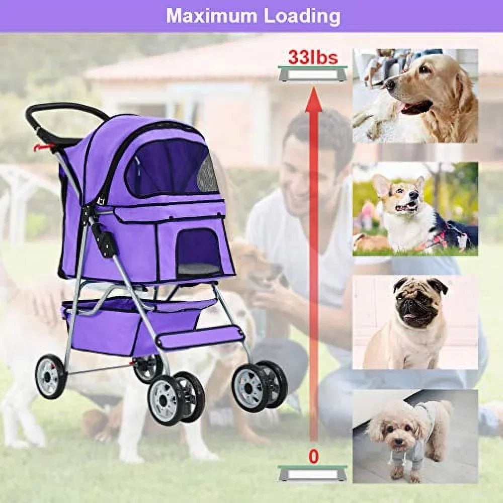BestPet Cat Carrier Stroller, 4 Wheels, Purple