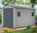 ZZM Outdoor Resin Storage Shed 6x11 Ft With Floor And Windows, Gray