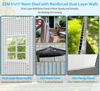 ZZM Outdoor Resin Storage Shed 6x11 Ft With Floor And Windows, Gray