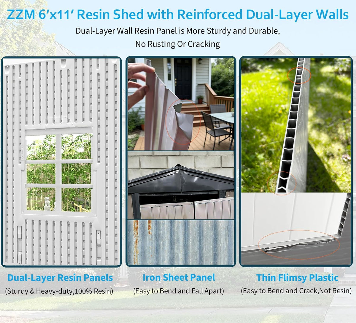 ZZM Outdoor Resin Storage Shed 6x11 Ft With Floor And Windows, Gray
