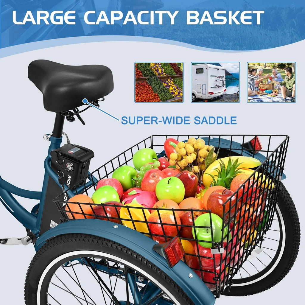 Mooncool Adult 3-Wheel Electric Tricycle, 24in 26in, 350W 36V, 7 Speeds