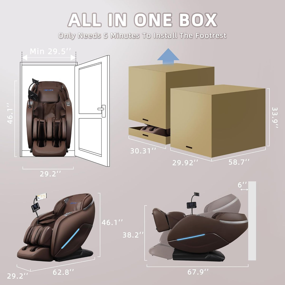 MYTHIA Full Body Zero Gravity Massage Chair With SL Track, Lumbar Heat, Foot Rollers And Bluetooth - A303C, Brown
