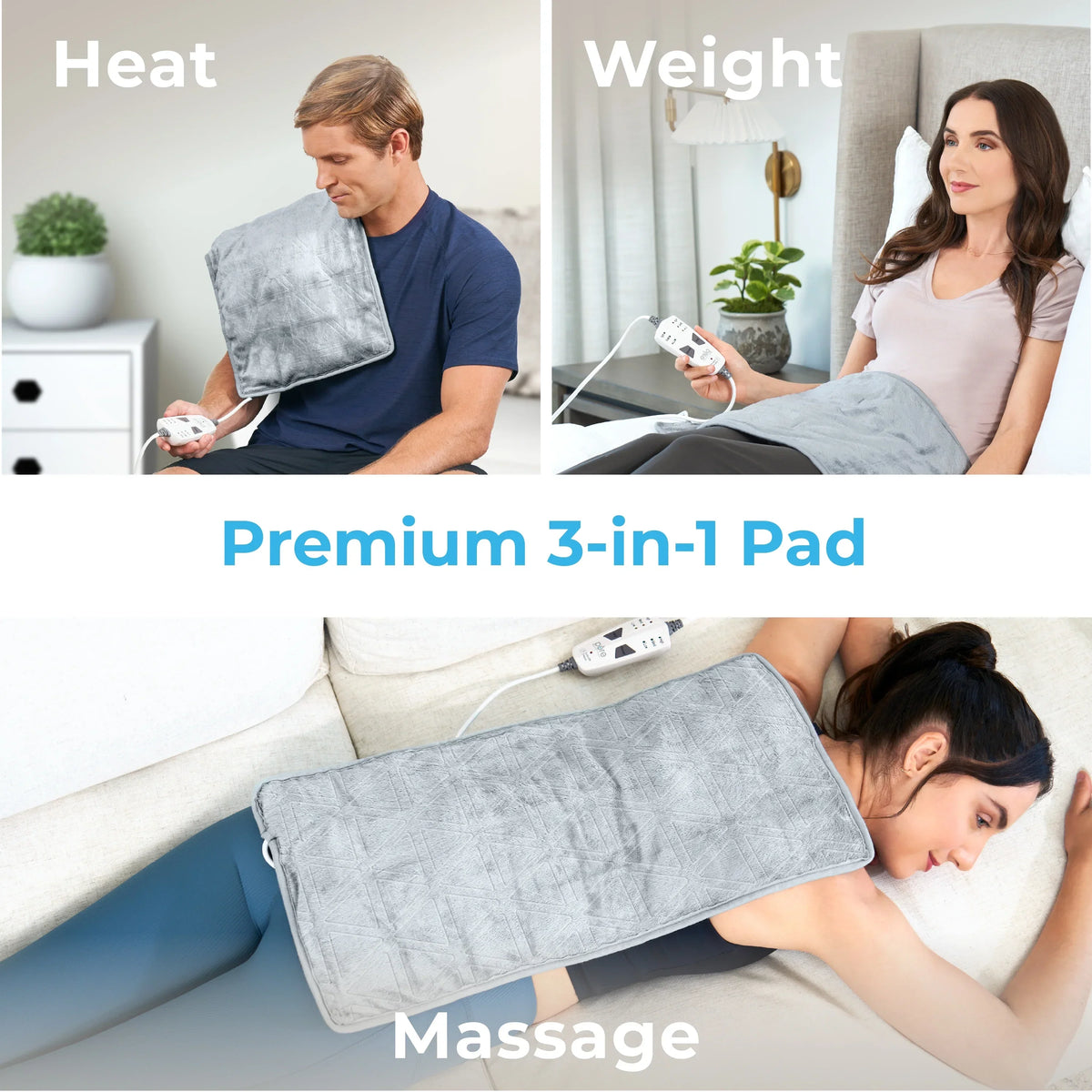 Pure Enrichment 3-in-1 Heating Pad, 12 in x 24 in, Steel Gray - WeightedWarmth
