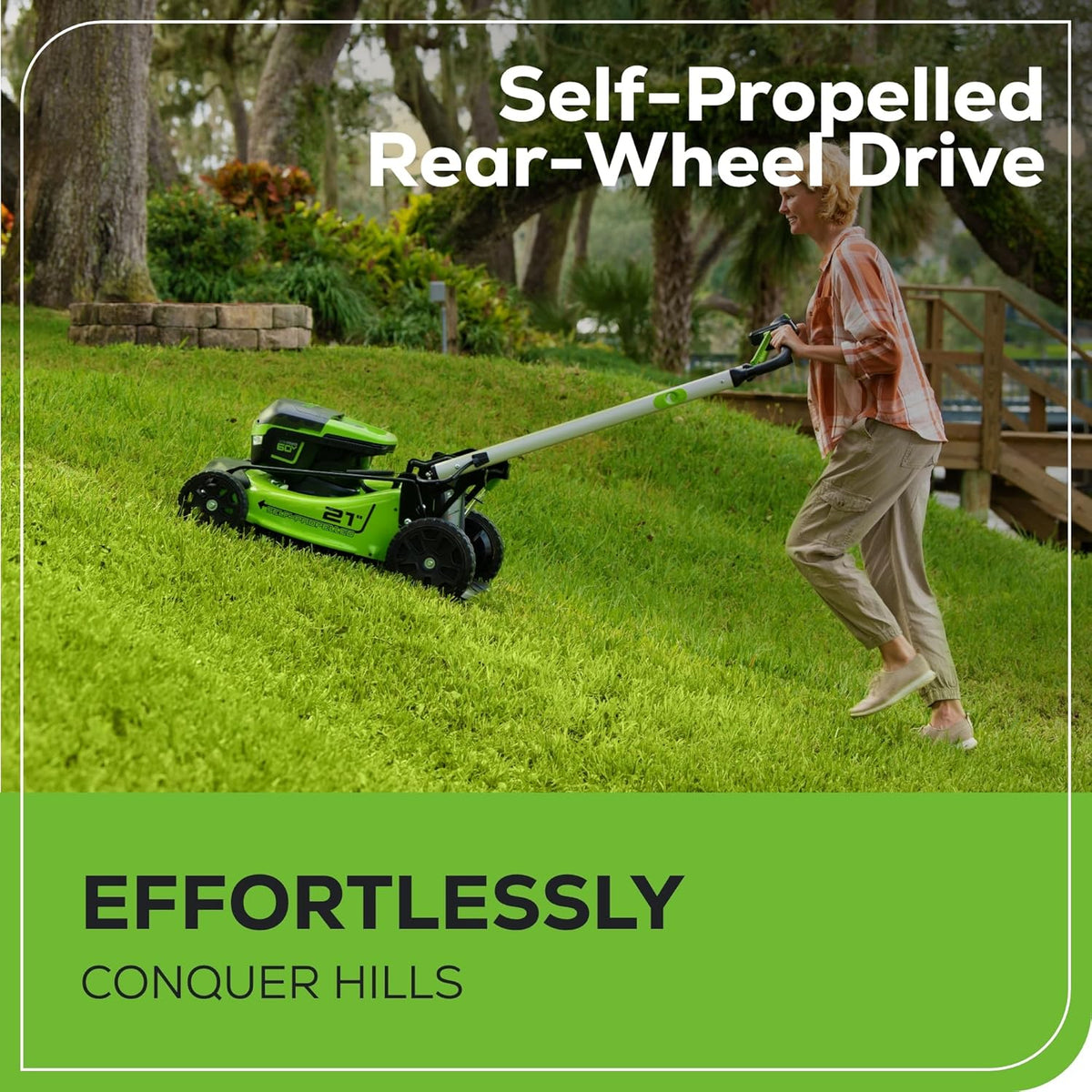 Greenworks 60V 21 Inch Cordless Self-Propelled Lawn Mower - 2 x 4.0Ah Batteries And Dual Port Rapid Charger