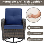 Belord 3-Piece Patio Swivel Rocking Chair Set With Side Table - Brown/Blue