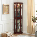 Corner Curio Display Cabinet With Lights, Mirrored Back And 6 Tempered Glass Shelves