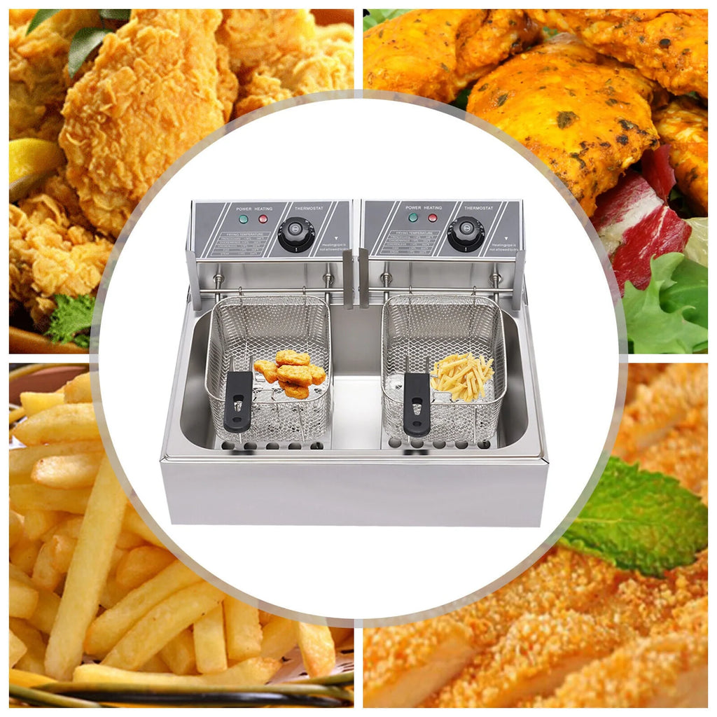 Commercial Electric Deep Fryer, 5000W, 12L Single Tank, Stainless Steel Fry Basket