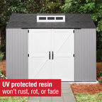 Rubbermaid Resin Outdoor Storage Shed With Floor, 7 x 7 Ft, Gray