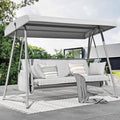 TQKVIPI 4 Person Outdoor Porch Swing Bed With Adjustable Backrest Canopy - 800 lbs Capacity