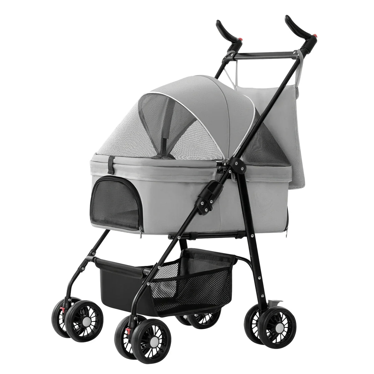 iMounTEK 4-Wheel Foldable Pet Stroller With Removable Liner And Storage Basket - Gray