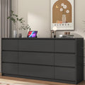 ChVans 9-Drawer Dresser With Charging Station, Black, 63in x 15.7in x 31.5in