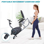 MARNUR Recumbent Exercise Bike With 8 Levels Adjustable Resistance, LCD Monitor, Pad Holder And Wheels