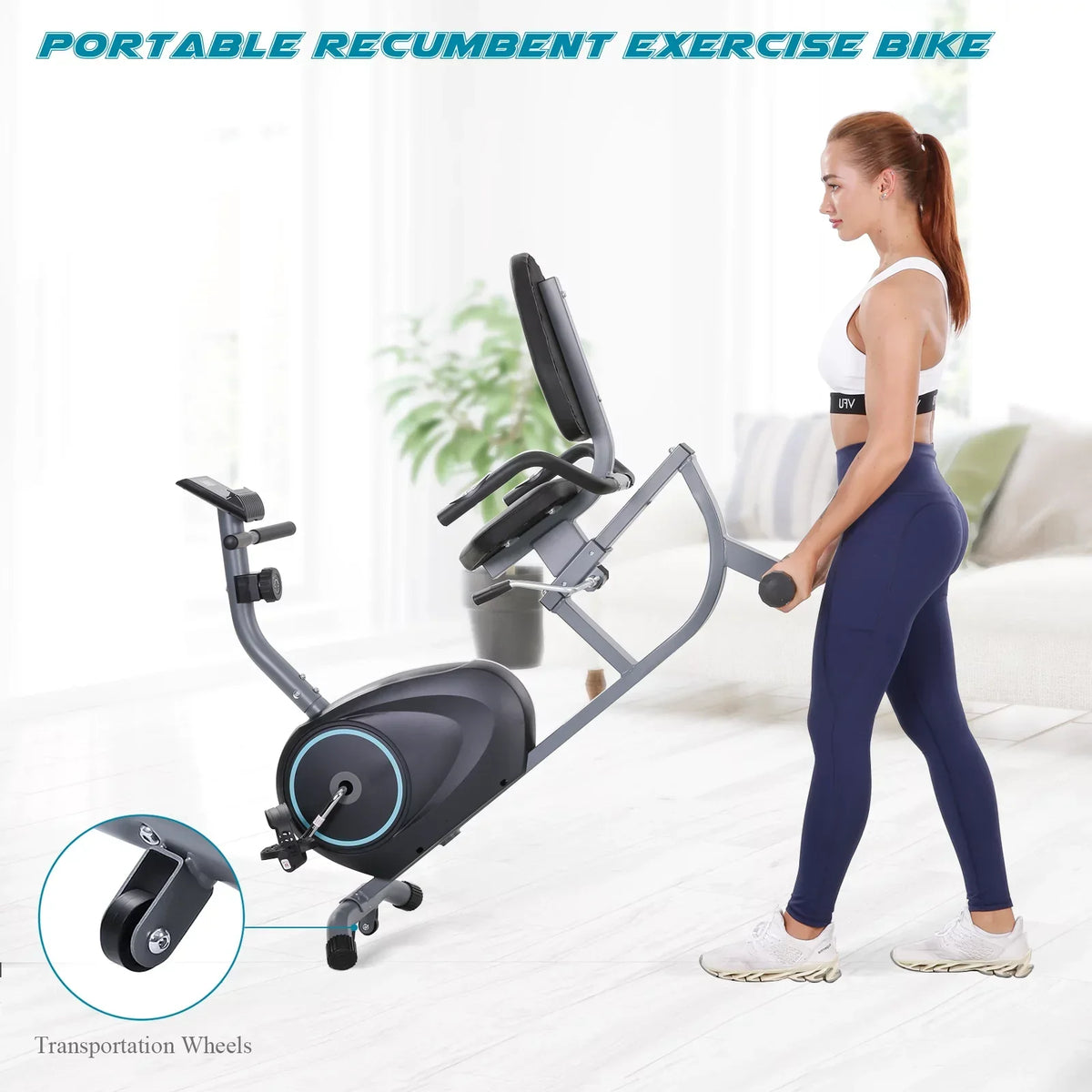 MARNUR Recumbent Exercise Bike With 8 Levels Adjustable Resistance, LCD Monitor, Pad Holder And Wheels