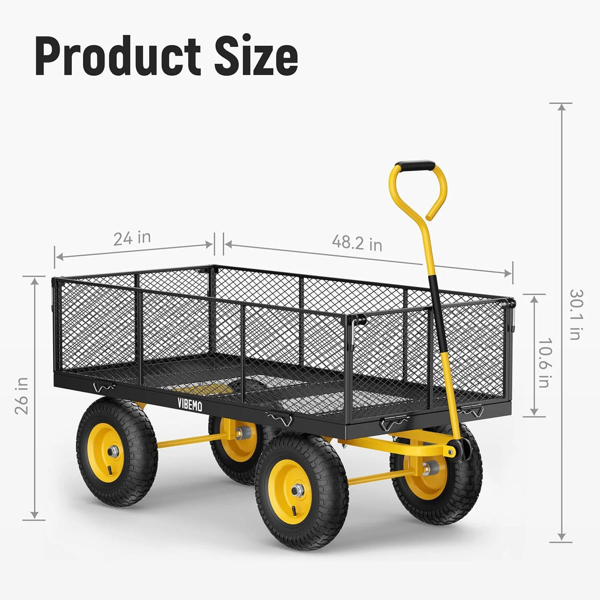 Vibemo Steel Garden Cart 2-in-1, 1400 lbs, 13 in Pneumatic Tires, Black - VB-GC02