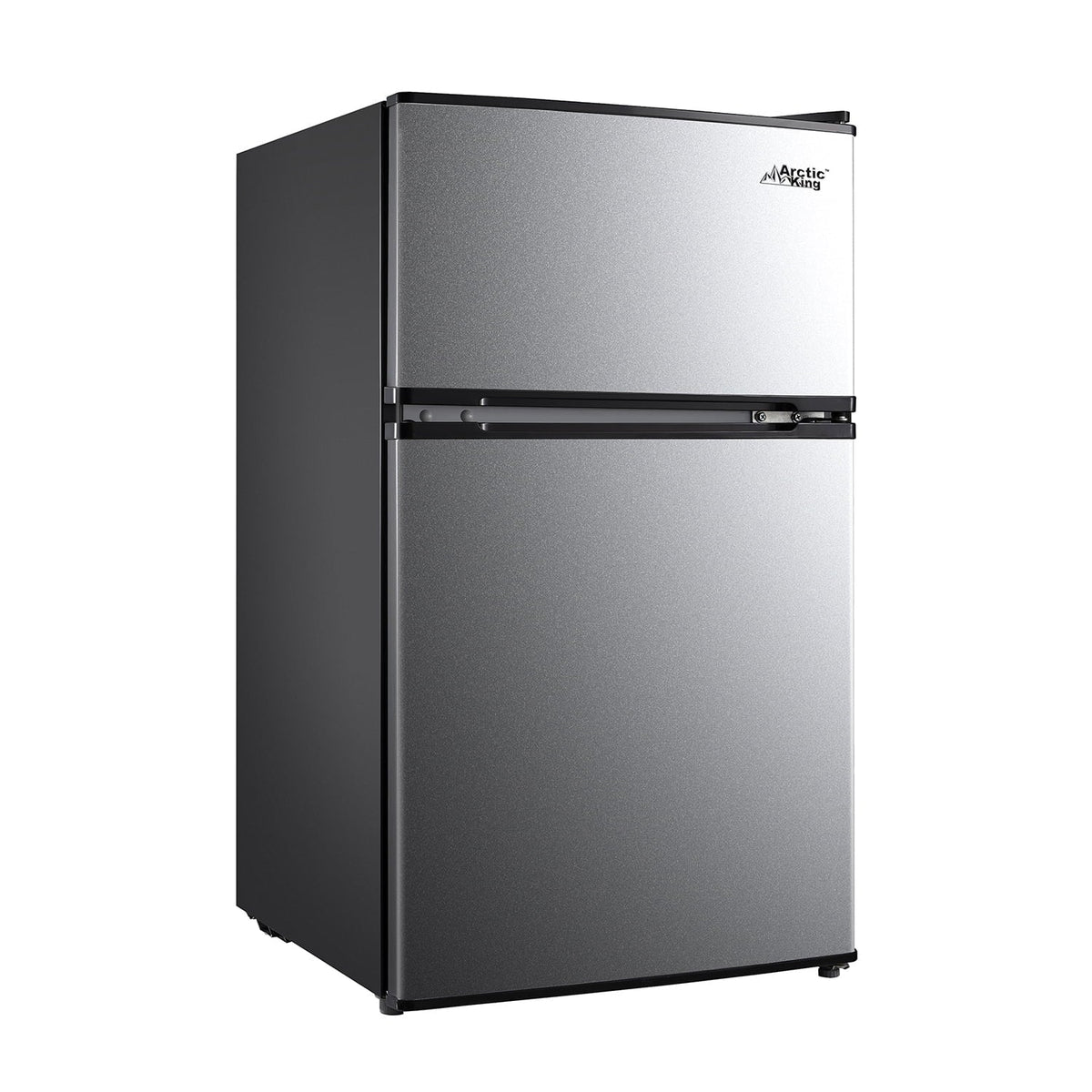 Arctic King Two-Door Mini Fridge With Freezer, 3.2 Cu ft, 18.5 in x 19.4 in x 33.3 in, Stainless Steel - E-Star