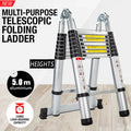 Bowoshen Telescopic Ladder 16.5 ft Aluminum 8 x 2 Steps 330 lb