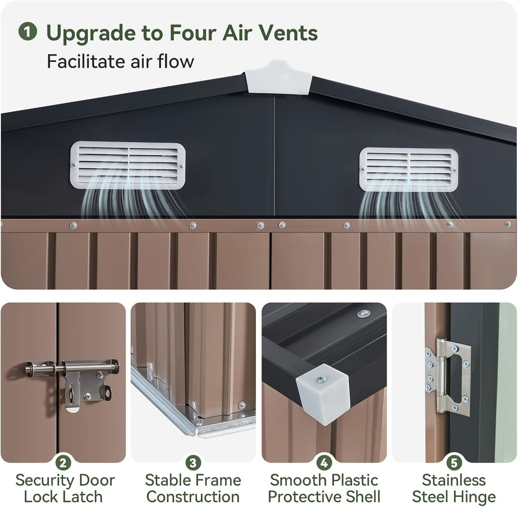 Aoxun Outdoor Storage Shed 10 x 12FT Brown - Double Hinged Door