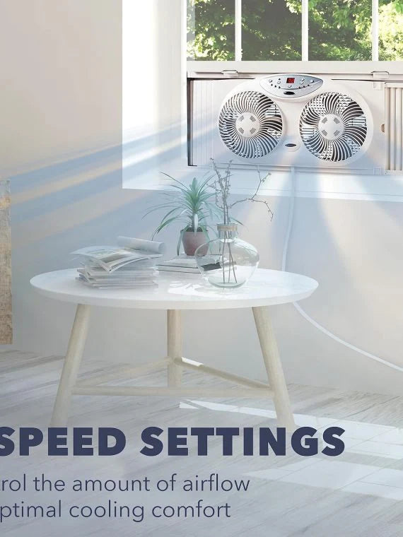 Bionaire Twin Window Fan With Reversible Airflow, 3 Speeds And Remote Control