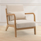 Linen Accent Lounge Chair With Solid Wood Frame, 25.6in D x 34.6in W x 36.6in H