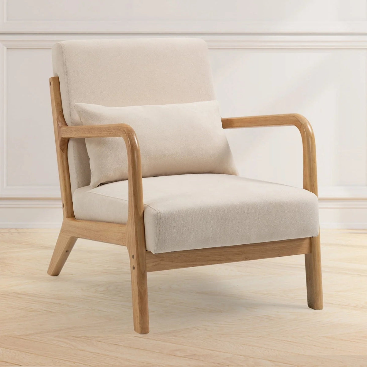 Linen Accent Lounge Chair With Solid Wood Frame, 25.6in D x 34.6in W x 36.6in H