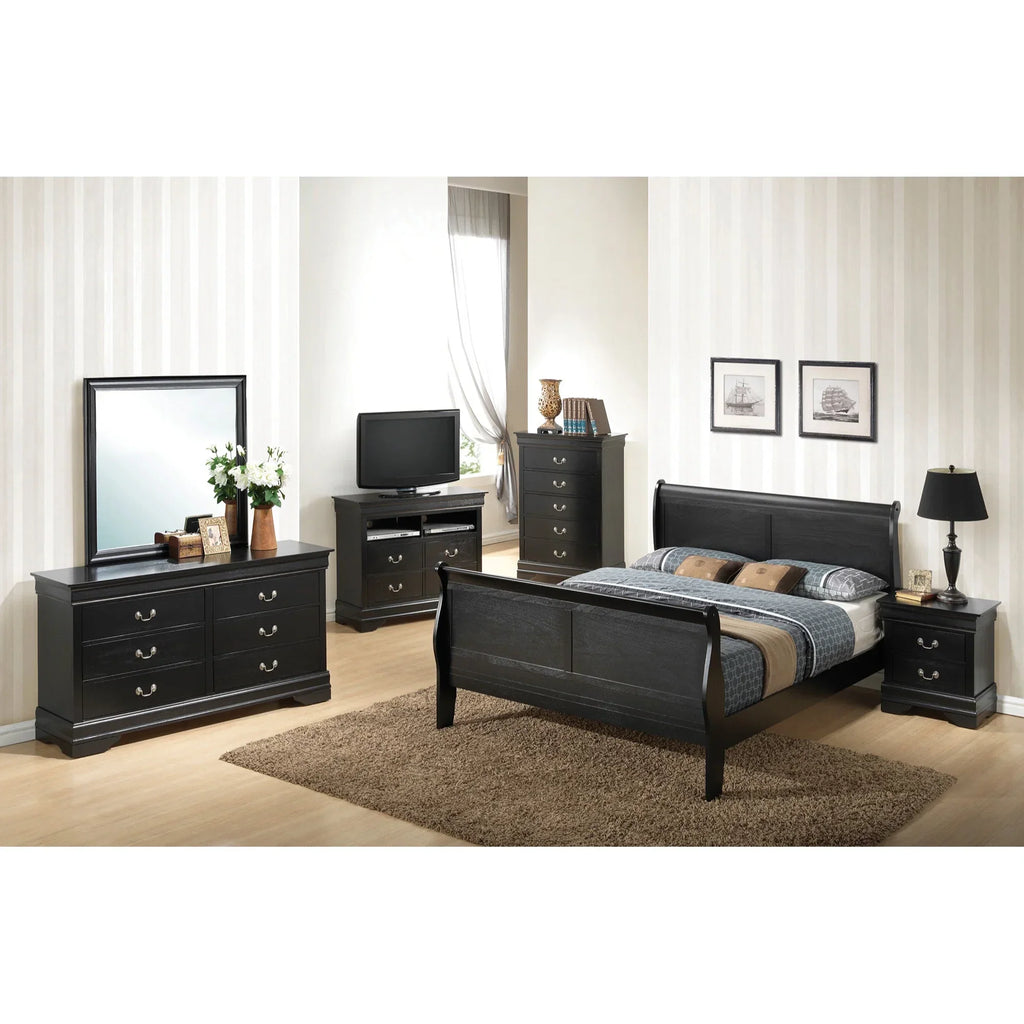 Passion Furniture Louis Philippe Sleigh Wood Bed With High Footboard, Black, King Size - PF-G3150A-KB