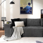 ovios 104in L-Shape Sectional Sofa With Chaise, Grey Plush Corduroy Fabric