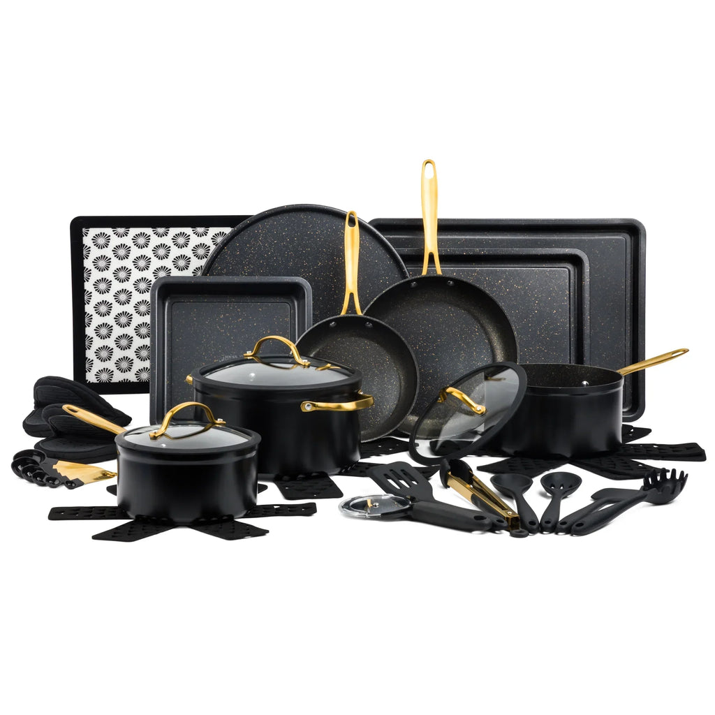 Thyme & Table 32-Piece Non-Stick Cookware & Bakeware Set, Black