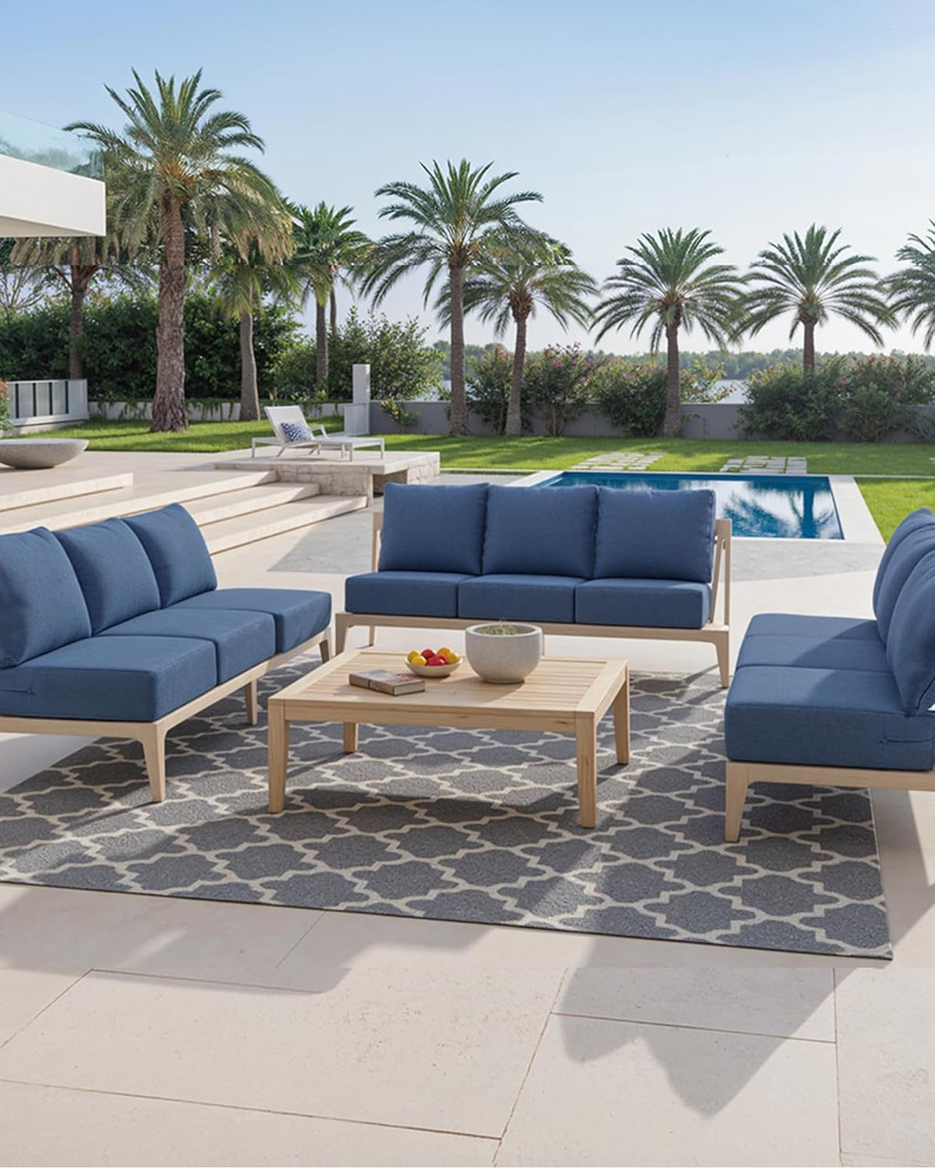 ACTREST Outdoor Seat Cushion Set, 2 Count, Navy Blue, 24 x 24 x 6 in