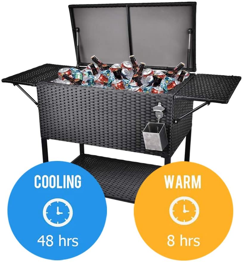 Rattan Rolling Cooler Cart, 80 Quart / 20 Gallon