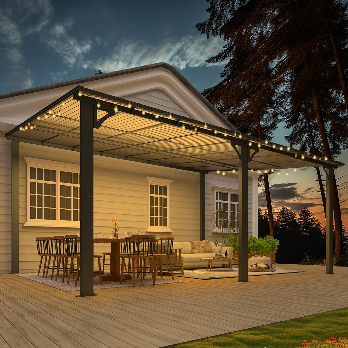 AECOJOY 16 ft x 12 ft Wall-Mounted Hard Top Pergola