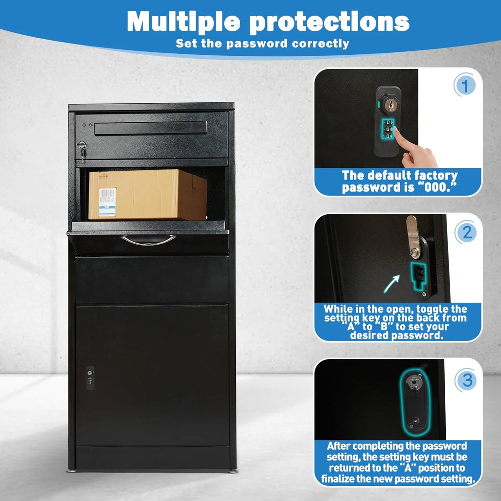 Gaonala Steel Package Delivery Box 19.6x14.4x44.9in Lockable Weather-Resistant Black