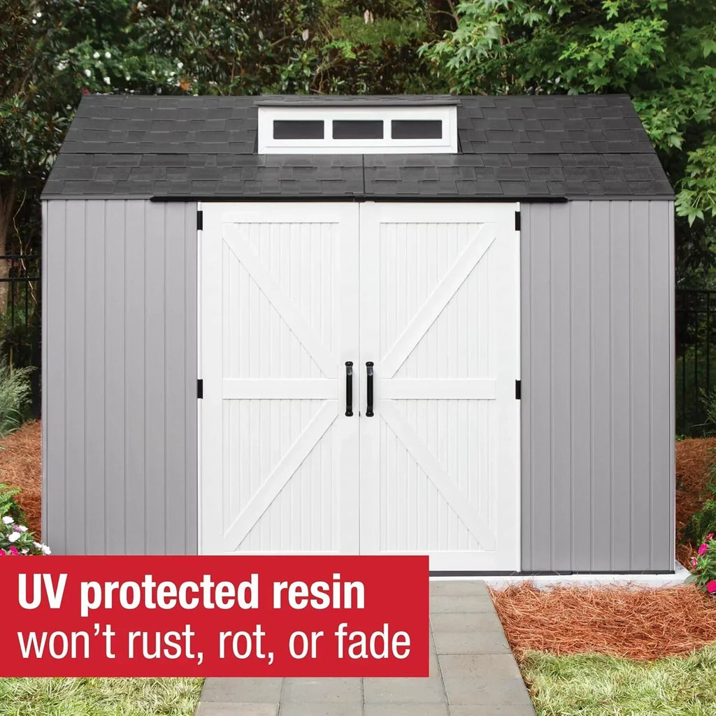Rubbermaid Resin Outdoor Storage Shed With Floor, 7x7 ft, Gray