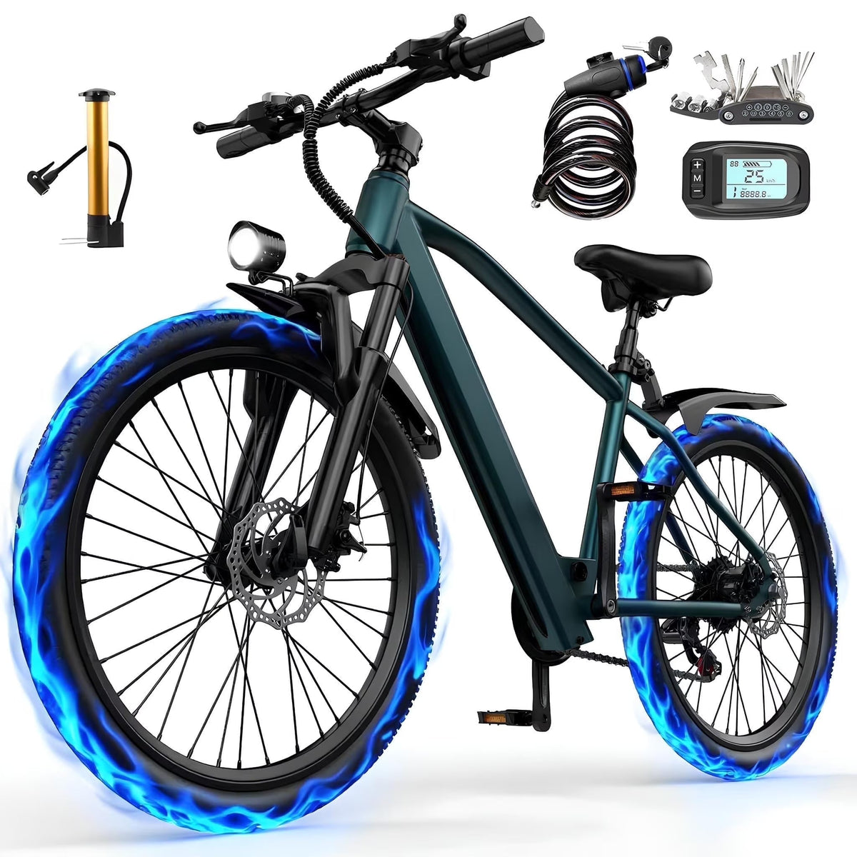26 in Adult Electric Bike, 400W Motor, 25 MPH Top Speed, 40 Miles Range