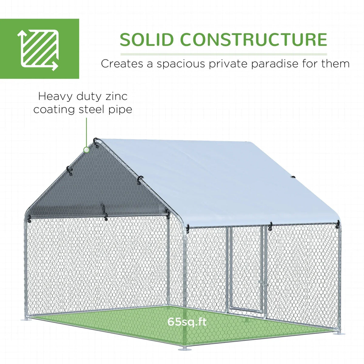 PawHut Walk-In Chicken Coop Run With Waterproof Anti-UV Cover - 9.8' x 6.6' x 6.4', 1.26 in Tube Diameter