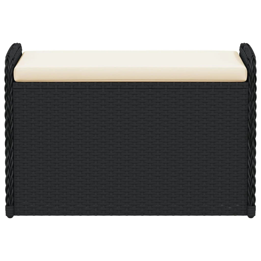 vidaXL Outdoor Poly Rattan Storage Bench With Cushion, Black, 45.3 x 20.1 x 20.5 in