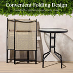 Best Choice Products 3-Piece Patio Bistro Dining Set With Glass Tabletop And Folding Chairs - Gray