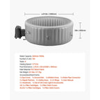 KFFKFF Inflatable Hot Tub, 4-6 Person, 81.9 x 26 in, 130 Jets, PVC, Grey - KSW0018