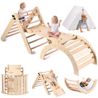 Lookfly 8-in-1 Foldable Pikler Triangle Climbing Set With Ramp - Natural-Color Or Multicolor