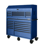 23-Drawer Heavy Duty Rolling Tool Chest And Top Cabinet Set, 56 in. W x 22 in. D, Matte Blue